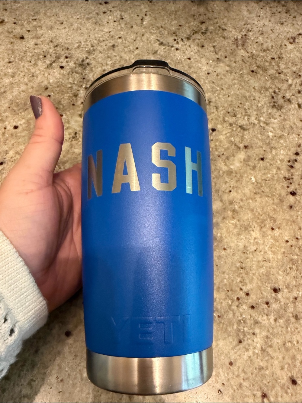 Yeti Blue Stainless Steel Tumbler with Metallic NASH Lettering